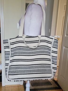 Primark Striped Black and White Woven Tote Bag